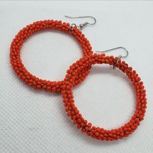 Red Beaded hoop earrings